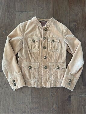 Boden Velvet Beige Button Front Utility Jacket. Size 6.